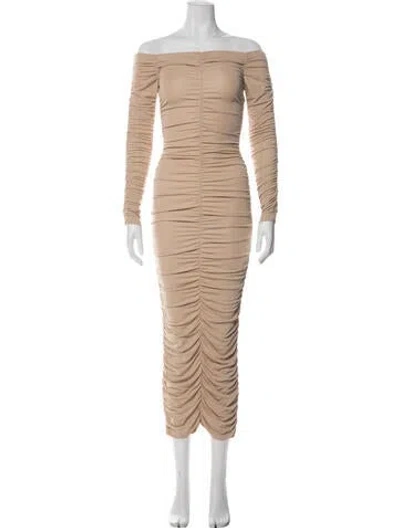 Pre-owned Zeynep Arcay Off-the-shoulder Midi Length Dress In Neutral