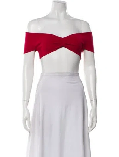 Pre-owned Zeynep Arcay Off-the-shoulder Short Sleeve Crop Top In Red