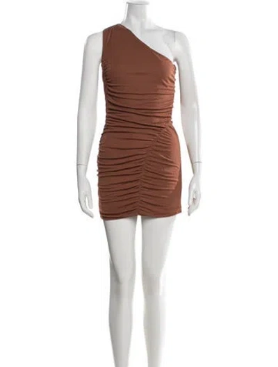 Pre-owned Zeynep Arcay One-shoulder Mini Dress In Brown