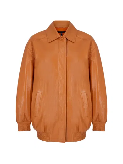 Zeynep Arcay Oversized Leather Coat In Orange