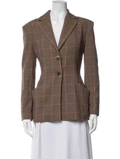 Pre-owned Zeynep Arcay Plaid Print Blazer In Brown