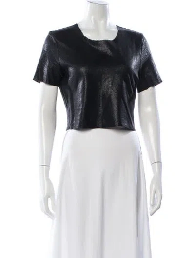 Pre-owned Zeynep Arcay Printed Crew Neck Crop Top In Black