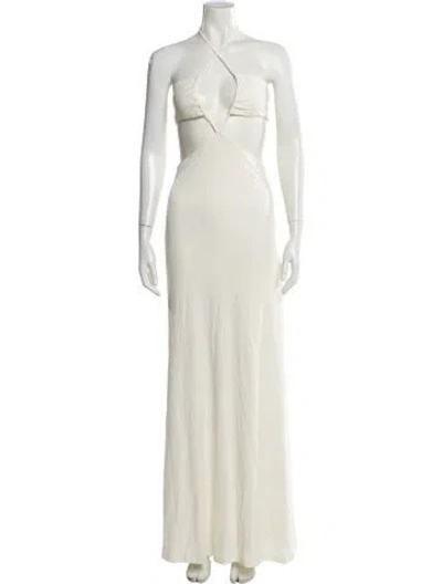 Pre-owned Zeynep Arcay Silk Long Dress In Neutral