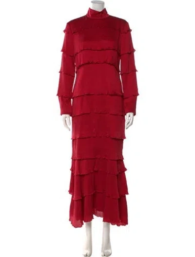 Pre-owned Zeynep Arcay Silk Long Dress In Red