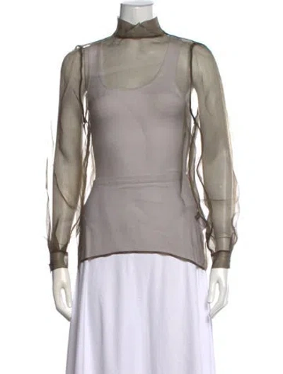 Pre-owned Zeynep Arcay Silk Mock Neck Top In Green