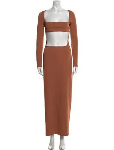 Pre-owned Zeynep Arcay Square Neckline Long Dress In Brown
