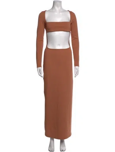 Pre-owned Zeynep Arcay Square Neckline Long Dress In Brown