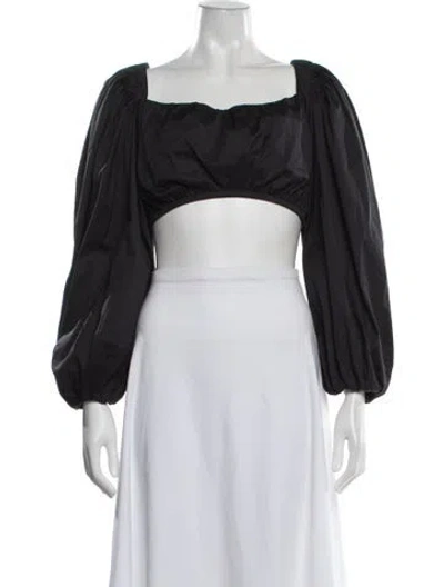 Pre-owned Zeynep Arcay Square Neckline Long Sleeve Crop Top In Black