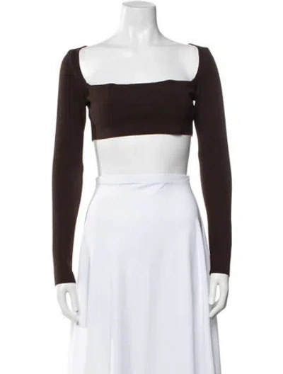 Pre-owned Zeynep Arcay Square Neckline Long Sleeve Crop Top In Brown