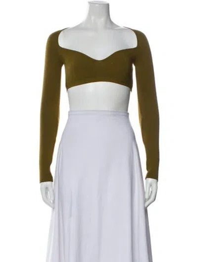 Pre-owned Zeynep Arcay Square Neckline Long Sleeve Crop Top In Grey