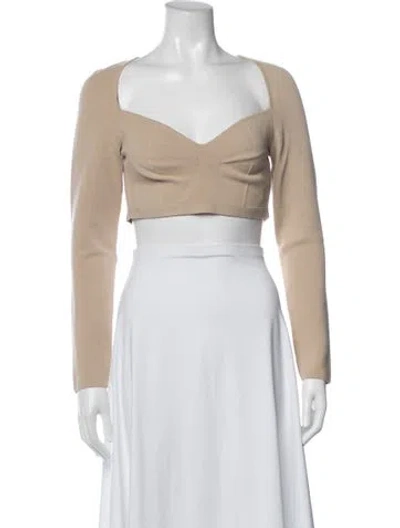 Pre-owned Zeynep Arcay Square Neckline Long Sleeve Crop Top In Neutrals