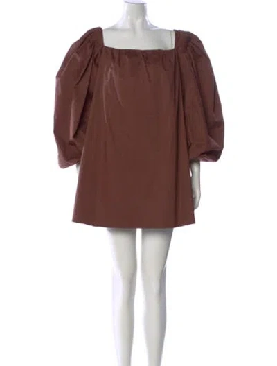 Pre-owned Zeynep Arcay Square Neckline Mini Dress In Brown