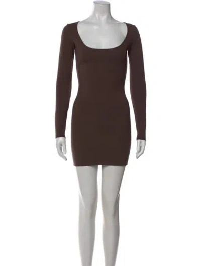 Pre-owned Zeynep Arcay Square Neckline Mini Dress In Brown