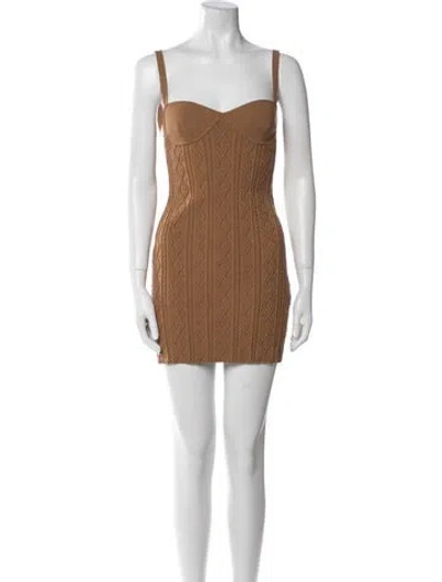 Pre-owned Zeynep Arcay Square Neckline Mini Dress In Neutral