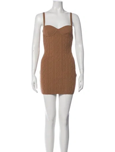 Pre-owned Zeynep Arcay Square Neckline Mini Dress In Neutral