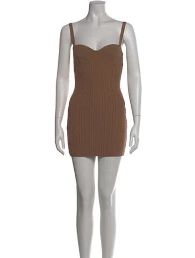 Pre-owned Zeynep Arcay Square Neckline Mini Dress W/ Tags In Brown
