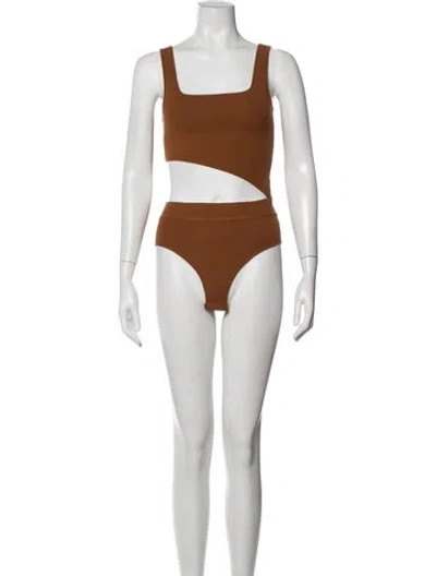 Pre-owned Zeynep Arcay Square Neckline Sleeveless Bodysuit In Brown