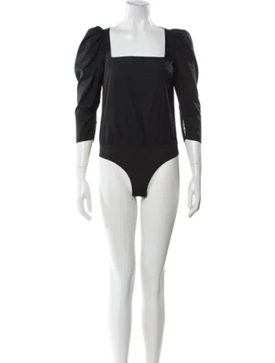Pre-owned Zeynep Arcay Square Neckline Three-quarter Sleeve Bodysuit In Black