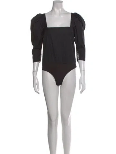 Pre-owned Zeynep Arcay Square Neckline Three-quarter Sleeve Bodysuit In Black