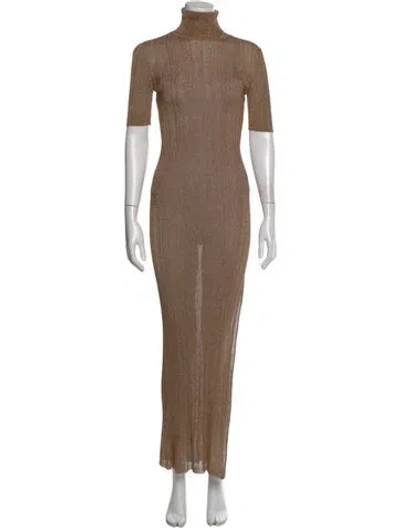 Pre-owned Zeynep Arcay Turtleneck Long Dress In Gold
