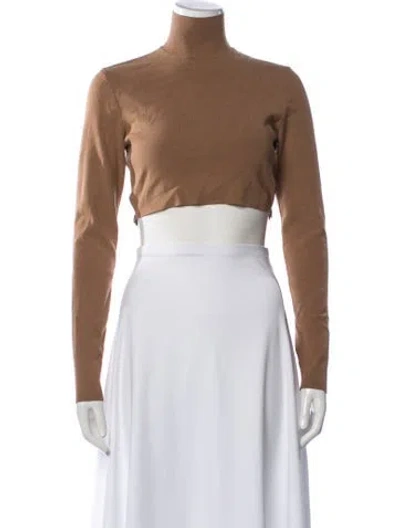 Pre-owned Zeynep Arcay Turtleneck Long Sleeve Crop Top In Brown
