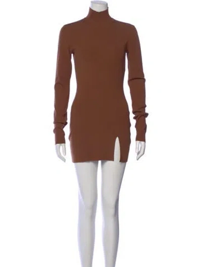 Pre-owned Zeynep Arcay Turtleneck Mini Dress In Brown
