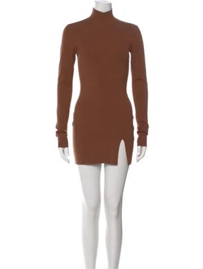 Pre-owned Zeynep Arcay Turtleneck Mini Dress In Brown