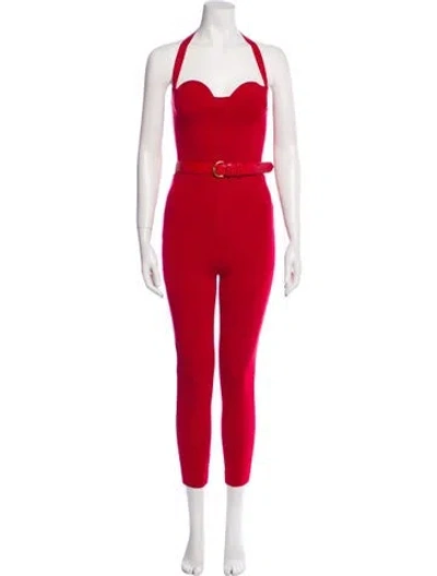 Pre-owned Zeynep Arcay Virgin Wool Halterneck Jumpsuit In Red