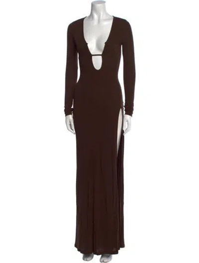 Pre-owned Zeynep Arcay V-neck Long Dress In Brown