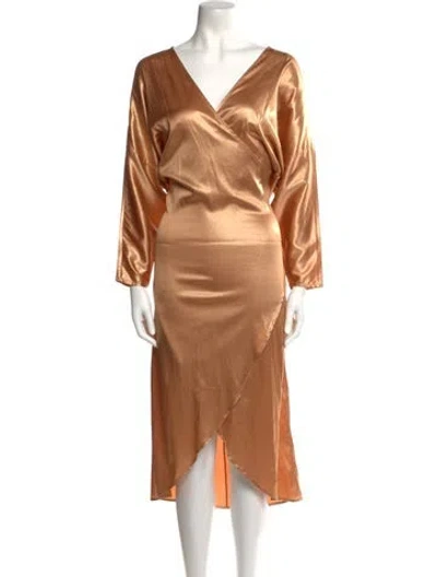 Pre-owned Zeynep Arcay V-neck Long Dress In Gold