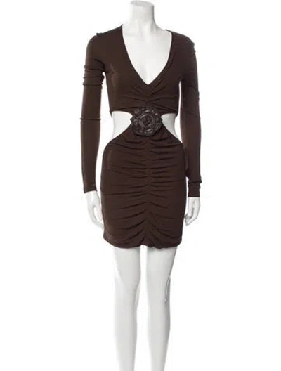 Pre-owned Zeynep Arcay V-neck Mini Dress In Brown