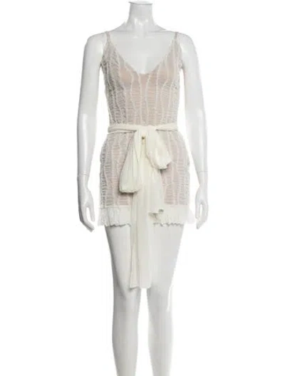 Pre-owned Zeynep Arcay V-neck Mini Dress In Neutral