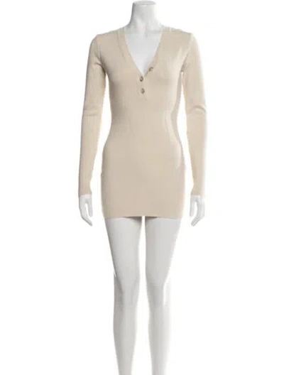 Pre-owned Zeynep Arcay V-neck Mini Dress In Neutrals