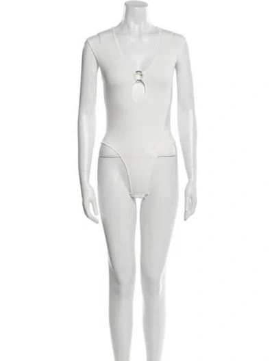 Pre-owned Zeynep Arcay V-neck Sleeveless Bodysuit In White