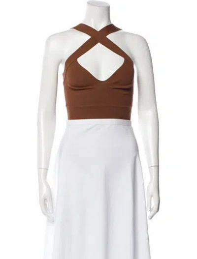 Pre-owned Zeynep Arcay V-neck Sleeveless Crop Top In Brown