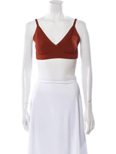Pre-owned Zeynep Arcay V-neck Sleeveless Crop Top In Red