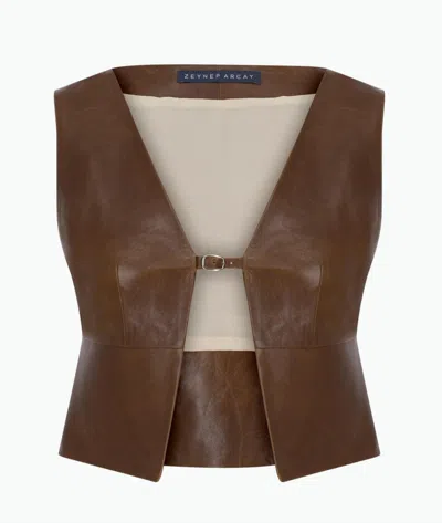Zeynep Arcay Women's Leather Vest Top In Rust In Brown