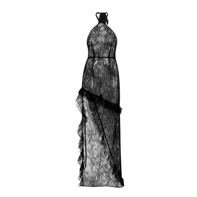 Zhadère Women's Black Balada Mia In Obsidiana Lace Maxi Dress