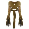 Zhenabia Brown Selene Bolero Desert Sand - Boho Women Open Back Long Sleeve Top In Brown