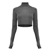 Zhenabia Grey / Neutrals Na Body Charcoal - Women Long Sleeve Boho Crop Top In Grey