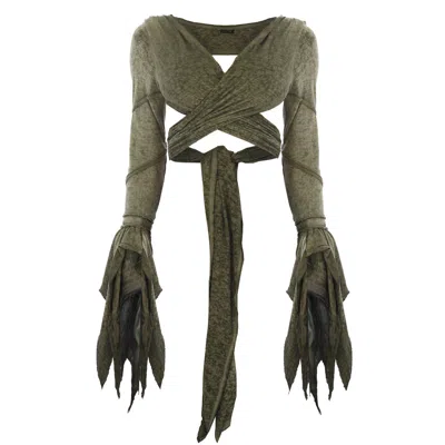 Zhenabia Selene Bolero Khaki Green - Boho Women Open Back Long Sleeve Top