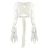Zhenabia Selene Bolero White - Boho Women Open Back Long Sleeve Top
