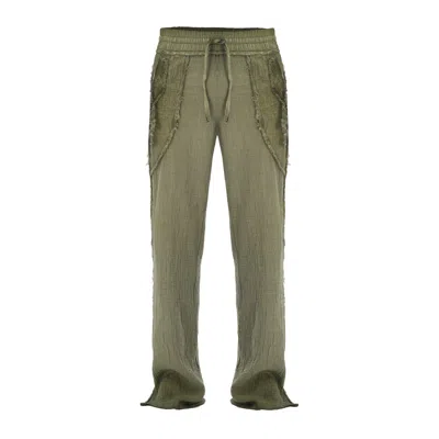 Zhenabia Tribe Pants Men Boho Cotton Summer Pants In Khaki Green