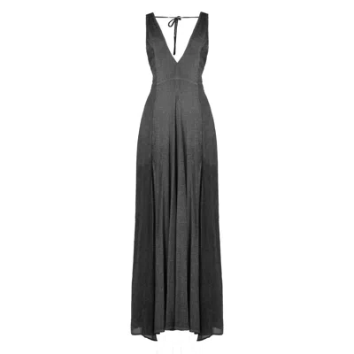 Zhenabia Women's Black / Grey / Neutrals Zhe Dress Charcoal - Boho Maxi Dress In Black/grey