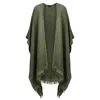 Zhenabia Women's Green / Neutrals Waffle Poncho Khaki Green - Boho Unisex Poncho In Green