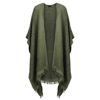 Zhenabia Women's Green / Neutrals Waffle Poncho Khaki Green - Boho Unisex Poncho