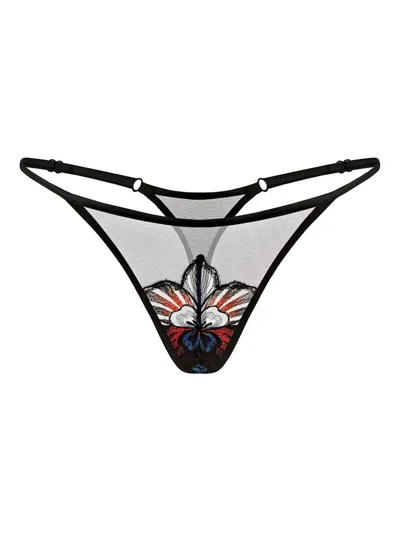 Zhilyova Embroidered Mesh Thong In Black