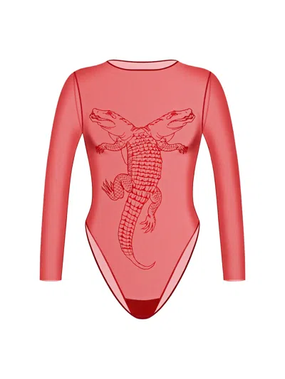 Zhilyova Women's Alligator Red Longsleeve Bodysuit In Multi