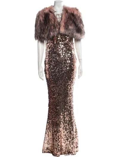 Pre-owned Zhivago 2 Way Dress W/ Faux Fur Bolero Long Dress W/ Tags In Brown