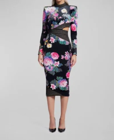 Pre-owned Zhivago $658  Women's Black Velvet Floral Cutout Message To Love Dress Size 6